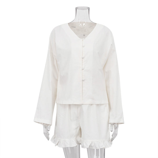 Conjunto de Dos Piezas: Camisa Suelta de Manga Larga y Shorts Casual - Image 6