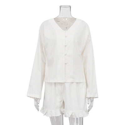 Conjunto de Dos Piezas: Camisa Suelta de Manga Larga y Shorts Casual - Image 6