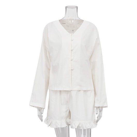 Conjunto de Dos Piezas: Camisa Suelta de Manga Larga y Shorts Casual - Image 6