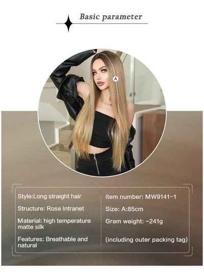 Peluca Larga Degradado Dorado Fibra Sintética Premium Cabello Liso Natural - Image 22