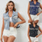 Chaleco Denim Casual con Borlas y Botón Simple
