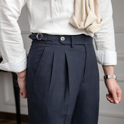 Pantalones Seersucker de Cintura Alta para Hombre - Corte Recto Casual - Image 4