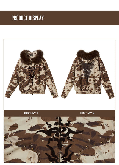 Sudadera Camo con Estampado de Vida Silvestre y Capucha Forrada en Pelaje - Image 14