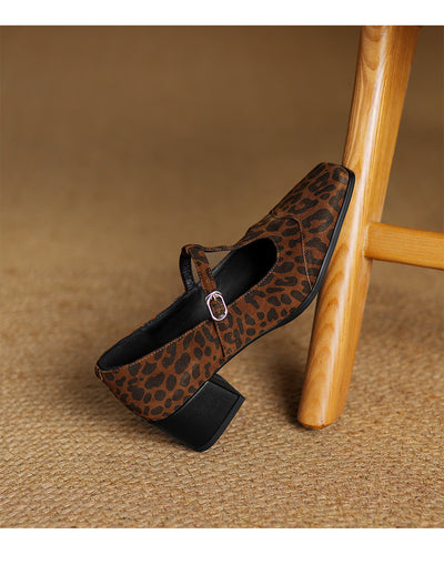 Tacones Vintage Estampado Leopardo con Punta Cuadrada y Tacón Robusto en Piel de Oveja - Image 10