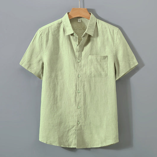 Camisa de Lino a Rayas Manga Corta - Image 8