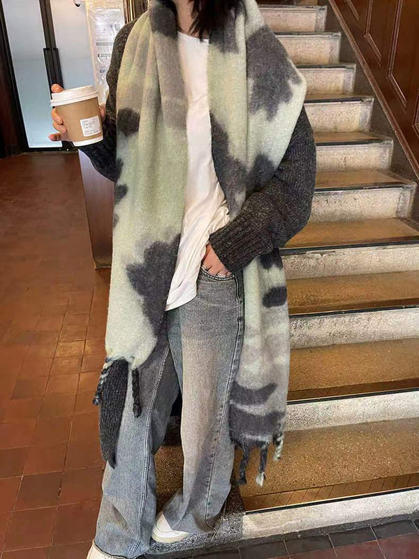 Poncho Capa Bufanda Gruesa Otoño Invierno Contraste de Colores Mohair