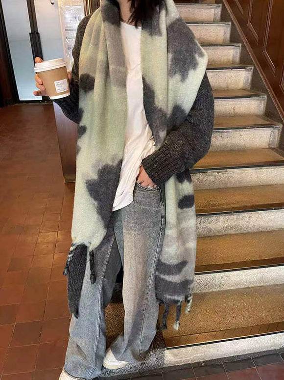 Poncho Capa Bufanda Gruesa Otoño Invierno Contraste de Colores Mohair