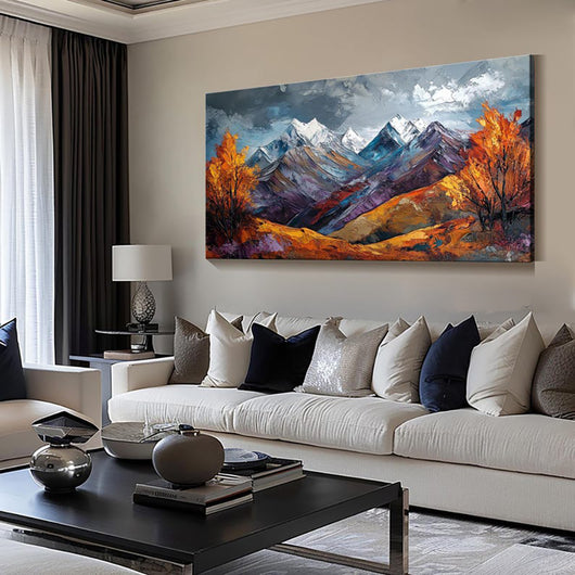 Cuadro de Óleo Artesanal Montaña Nevada - Paisaje Otoñal para Decoración del Hogar - Image 3