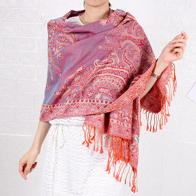 Bufanda Larga Étnica con Patrón de Anacardo - Chal Jacquard para Mujer - Image 13