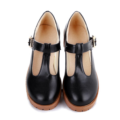 Zapatos Plataforma Mujer Talla Grande con Tacón Cuadrado y Hebilla T - Image 5