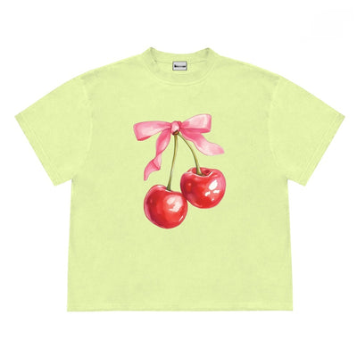 Camiseta Vintage para Mujer con Estampado de Moños de Cereza - Image 2