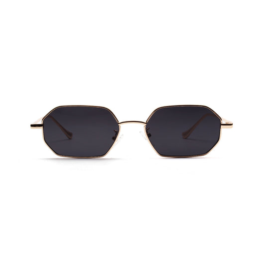 Vintage octagonal sunglasses with a gold metal frame and dark lenses, offering UV400 protection. - Image 2