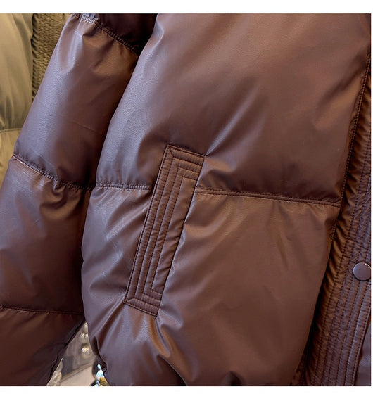 Chaqueta Acolchada de Cuero PU con Cuello Alto para Mujer - Image 13