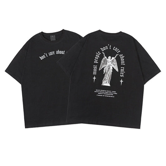 Camiseta Suelta Hip Hop con Estampa de Retrato - Manga Corta