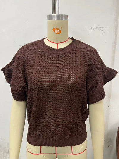 Suéter Tejido con Cuello Redondo y Mangas Fruncidas - Image 25