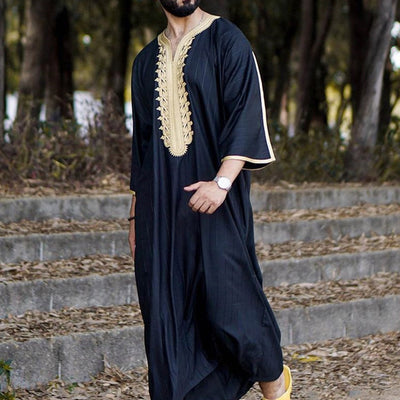 Túnica Larga Elegante para Hombre en Negro - Ropa Islámica Moderna - Image 7