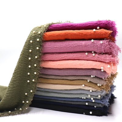 Pañuelo de Algodón y Lino Arrugado en Colores Puros - Image 9