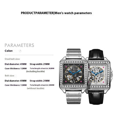 Reloj Automático de Diseño Cuadrado con Diamantes - Image 13