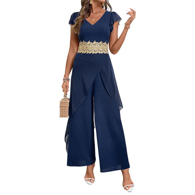 Jumpsuit Elegante con Escote en V y Detalles de Encaje - Image 5