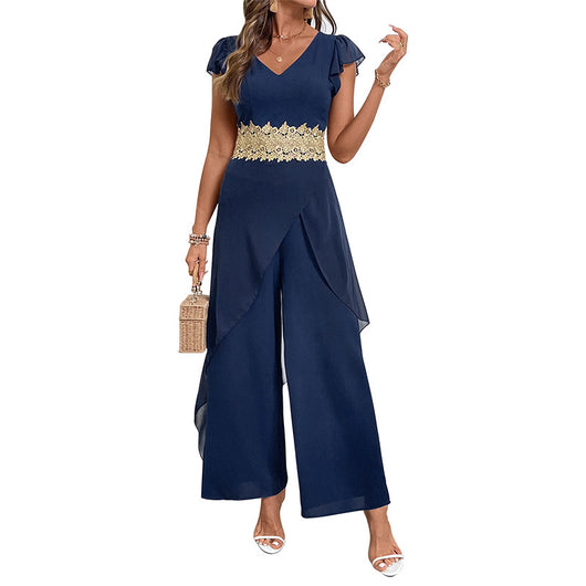 Jumpsuit Elegante con Escote en V y Detalles de Encaje - Image 5