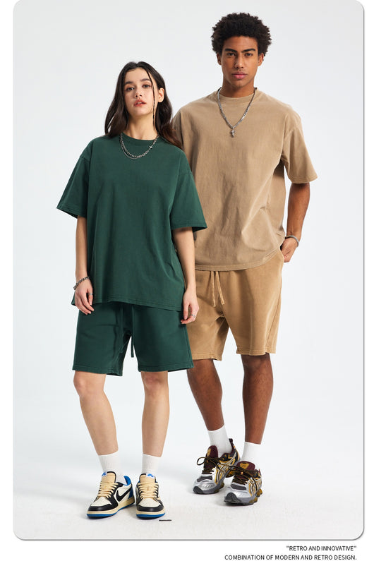 Shorts Deportivos de Algodón Puro Teñidos con Patrón Vintage Lavado - Image 66