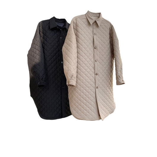 Abrigo Acolchado Estilo Camisa Algodón Diamante Suelto Ligero Largo Mujer Otoño - Image 9
