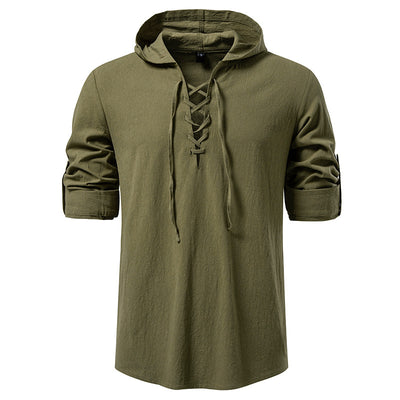 Camisa Pirata Medieval de Algodón y Lino con Cordón para Hombre - Image 9