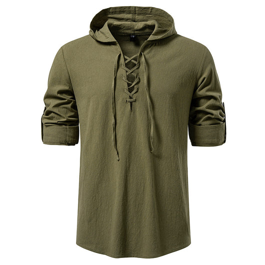 Camisa Pirata Medieval de Algodón y Lino con Cordón para Hombre - Image 9