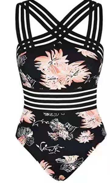 Traje de Baño Enterizo Negro con Halter y Rayas Ajustado - Image 8