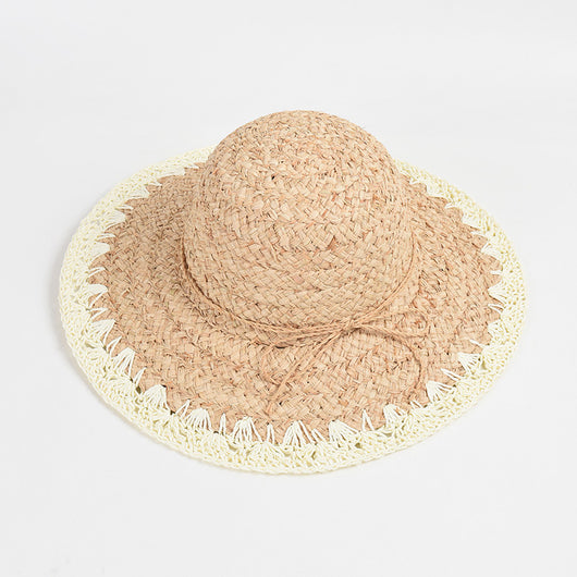 Sombrero de Rafia con Ala Ancha y Protección Solar con Ajuste de Color - Image 3