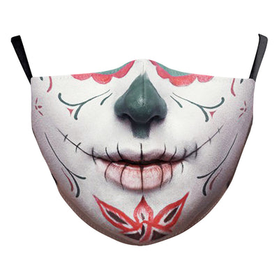 Halloween funny horror face dust mask with a scary clown print, red nose, wide red lips, and yellowed teeth. - Image 10