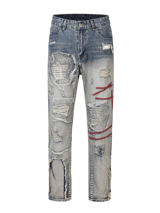 Jeans Rectos Rojo con Parches - Estilo Urbano Moderno - Image 8