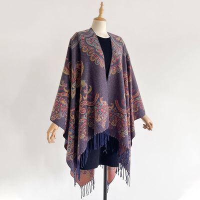 Chal Cardigan Mujer con Flecos Jacquard Cashew - Image 10
