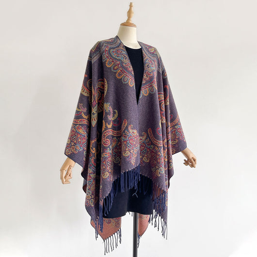 Chal Cardigan Mujer con Flecos Jacquard Cashew - Image 10