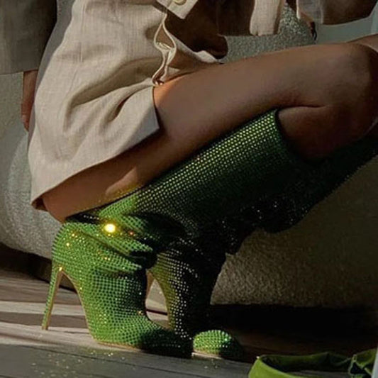 Botas Altas de Tacón Stiletto con Strass y Punta Fina en Cachemira - Image 2
