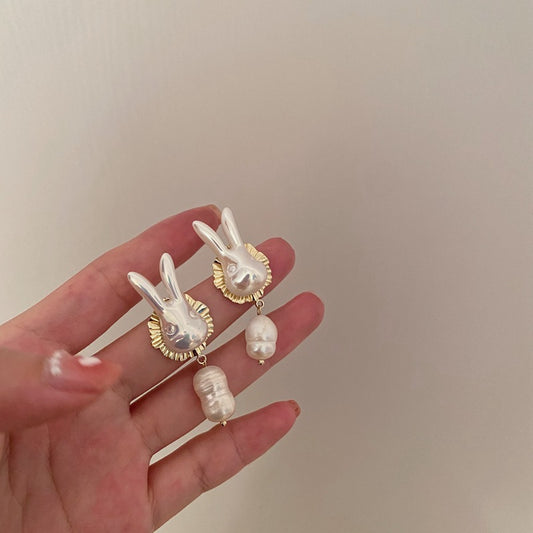 Pendientes de Conejito con Perla Barroca y Plata de Ley 925