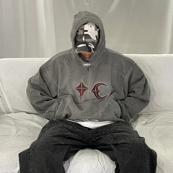 Sudadera con Capucha Desgastada y Lavada - Estilo Casual Destruido