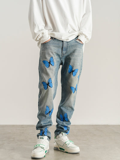 Jeans Ajustados Hip-hop con Estampado de Mariposas para Hombre y Mujer - Image 3