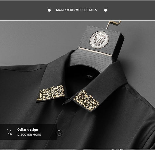 Camisa Suelta Bordada en Cuello para Hombre - Manga Larga Oversized - Image 6