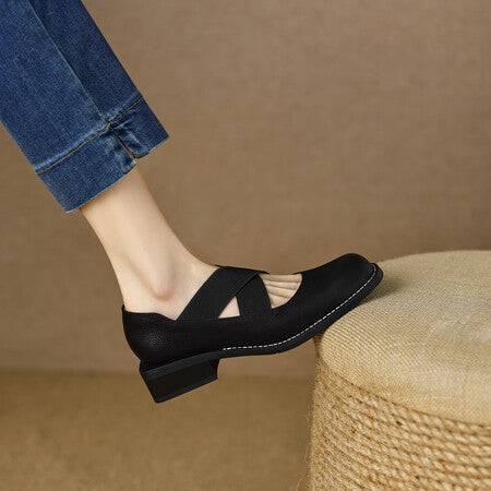 Zapatos Retro de Cuero Gamuza con Tacón Bajo y Elástico Ajustable - Image 15