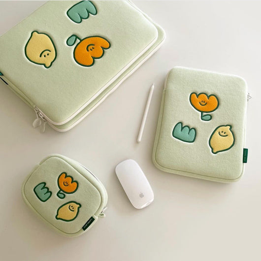Bolsa para Laptop con Bordado de Flores de Limón - Diseño Exclusivo