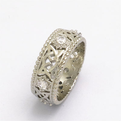 Anillo de Boda Hueco con Diamante Blanco Chapado en Oro 14K - Image 19