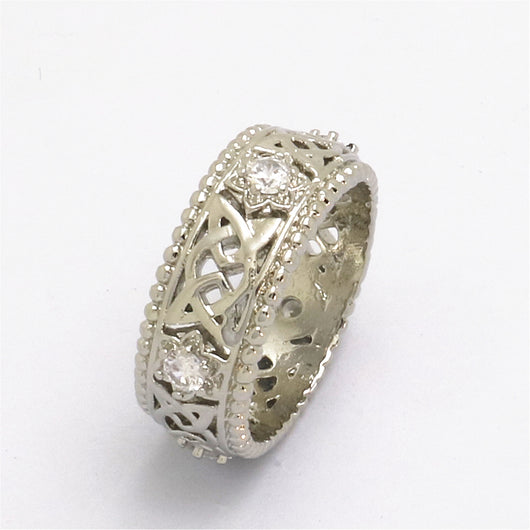 Anillo de Boda Hueco con Diamante Blanco Chapado en Oro 14K - Image 19