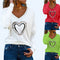 Blusa Básica Mujer con Estampado de Corazones, Cuello V y Mangas Largas