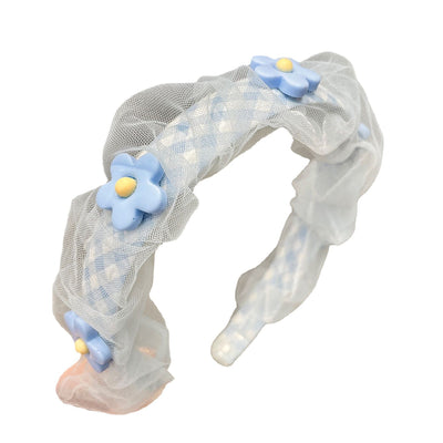 Bandas para Cabello y Cara con Perlas Mesh Floral Azul - Image 6