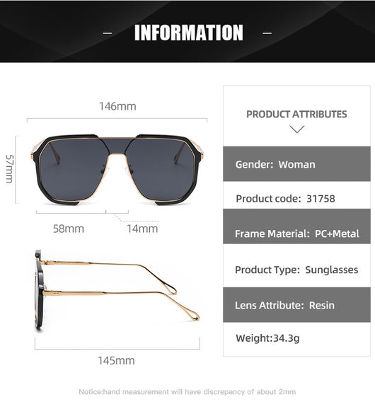 Black and gold polygon sunglasses with dark gray lenses, featuring a trendy concave design and anti-blue light properties. - Image 14