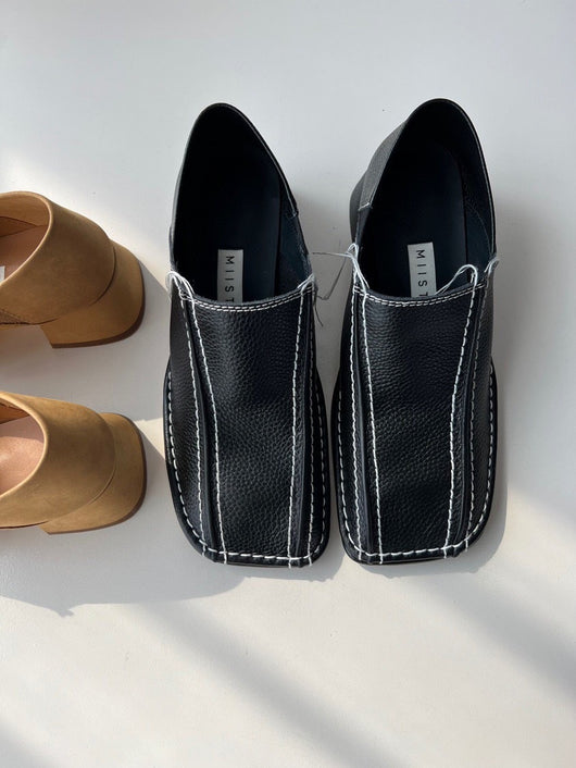 Zapato Retro Cuadrado Mujer Cuero Genuino Tacón Medio Grueso - Image 12