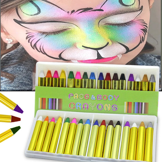 Set de 16 Lápices de Maquillaje Artístico Multicolor - Pintura Facial y Corporal