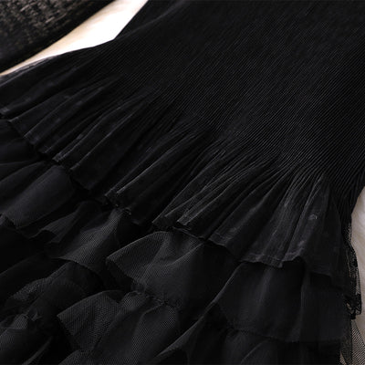 Vestido Largo Ajustado de Malla Elástica con Cintura Alta y Manga Larga - Image 5