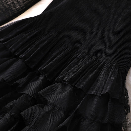 Vestido Largo Ajustado de Malla Elástica con Cintura Alta y Manga Larga - Image 5